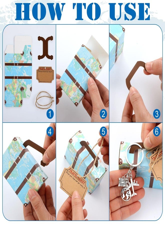 Singhoow 36 Set World Map Mini Suitcase Favor Boxes Party Favor Candy Box with Earth Airplane Keychains and Travel Ticket for DIY Surprise Wedding Bridal Shower Decorations and Family Trips Away - Image 3